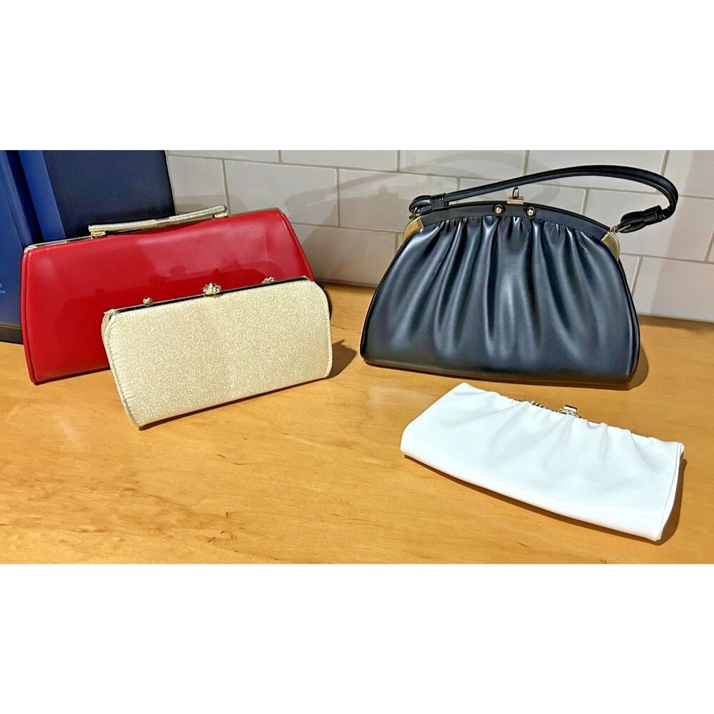 Vintage Women's Purses/Clutches Lot of 4 Red/Gold-tone/White/Black